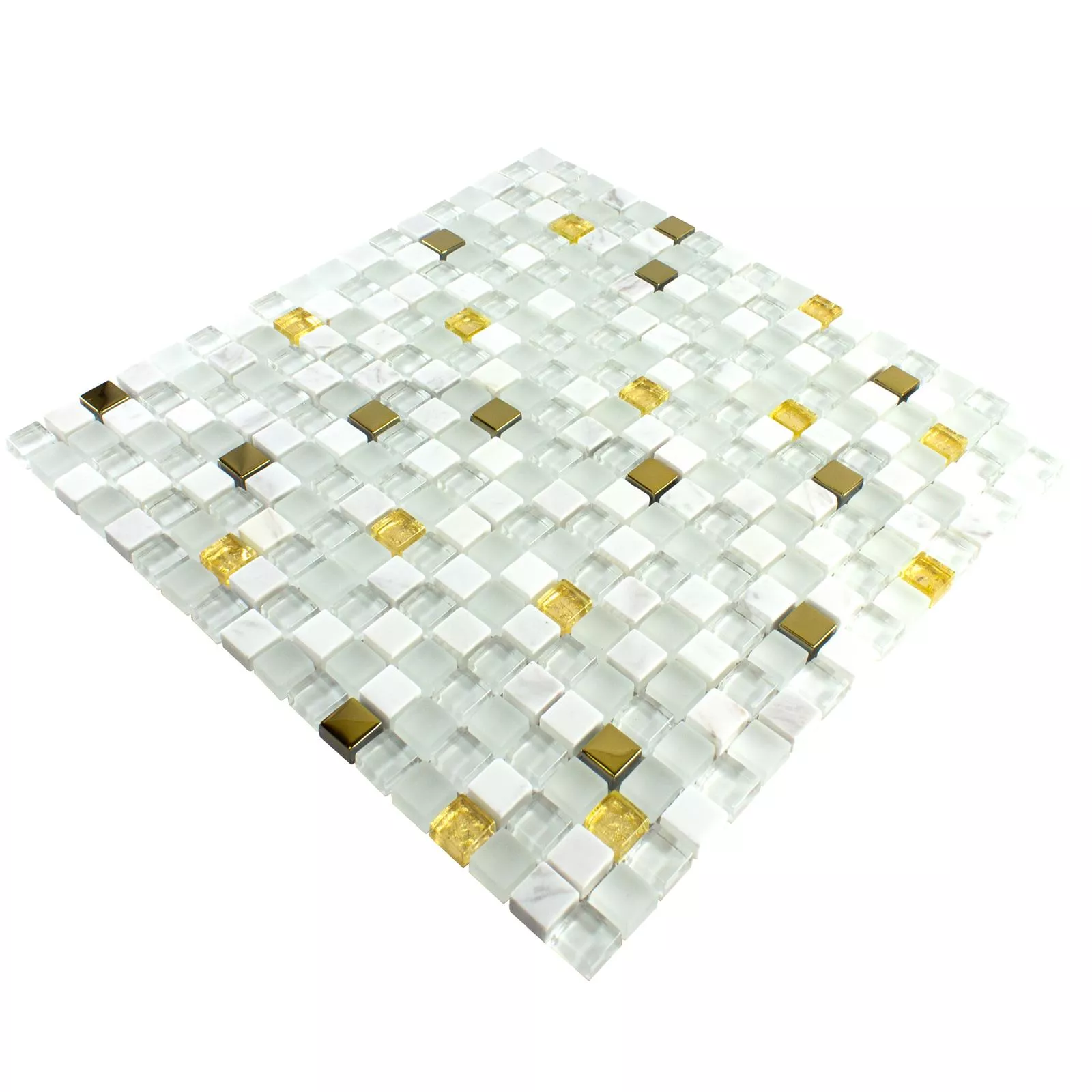 Glas Natursten Mosaik Fliser Maryot Hvid Guld