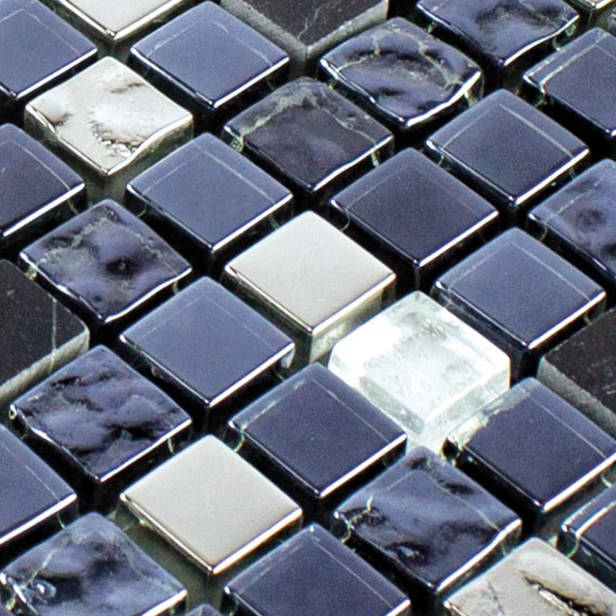 Prøve Glas Natursten Mosaik Fliser Cooktown Sort Sølv