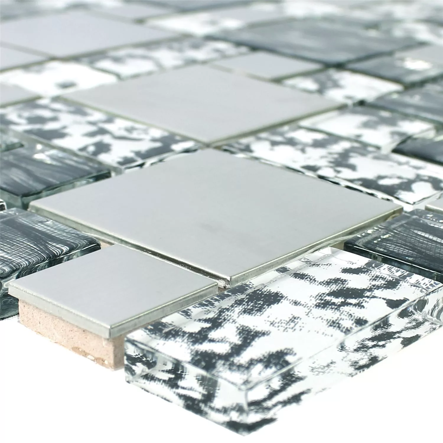 Glas Rustfrit Stål Mosaik Rio Sort Sølv Hvid Glas Rustfrit Stål Mosaik Rio Sort Sølv Hvid