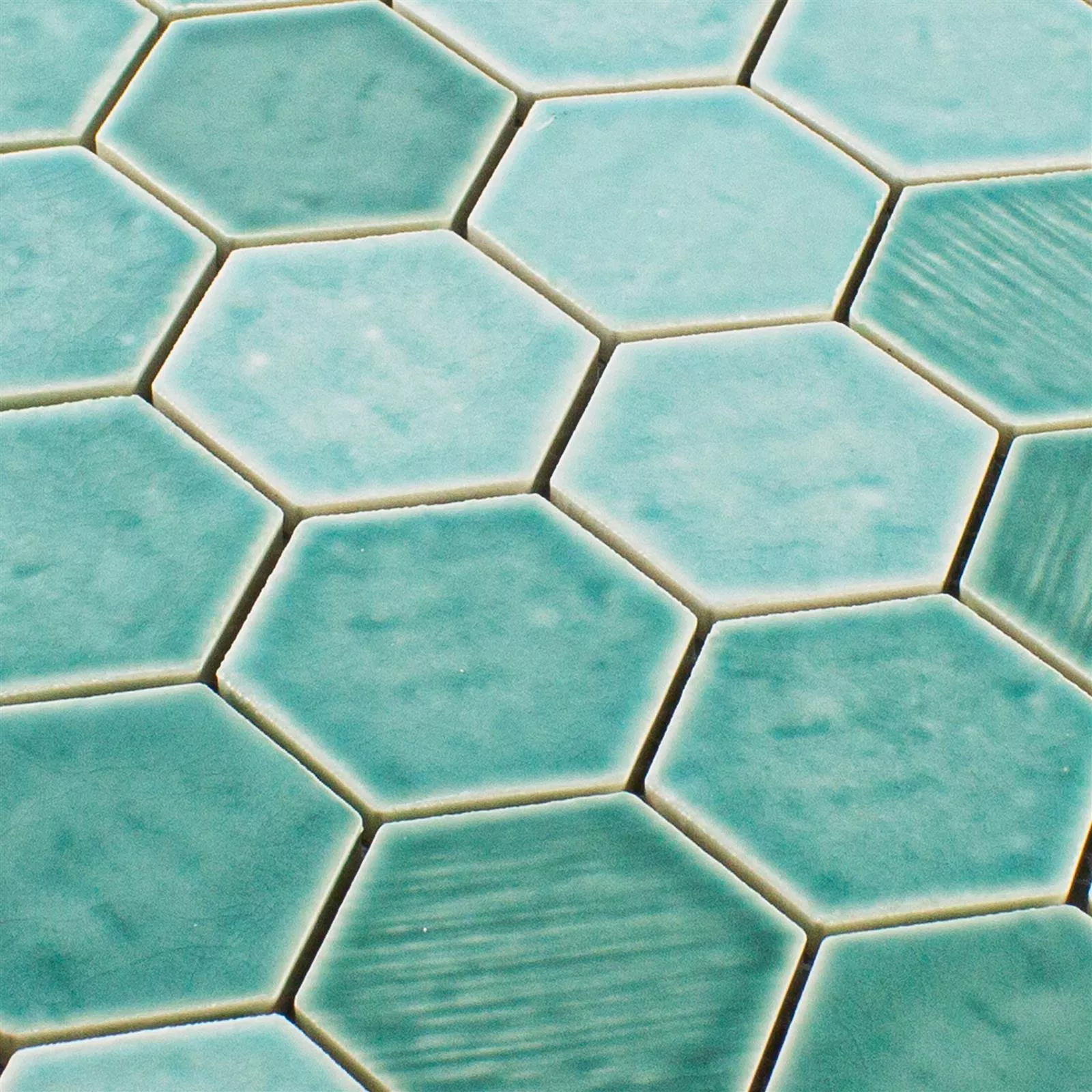 Prøve Keramik Mosaik Fliser Roseburg Hexagon Strålende Turkis