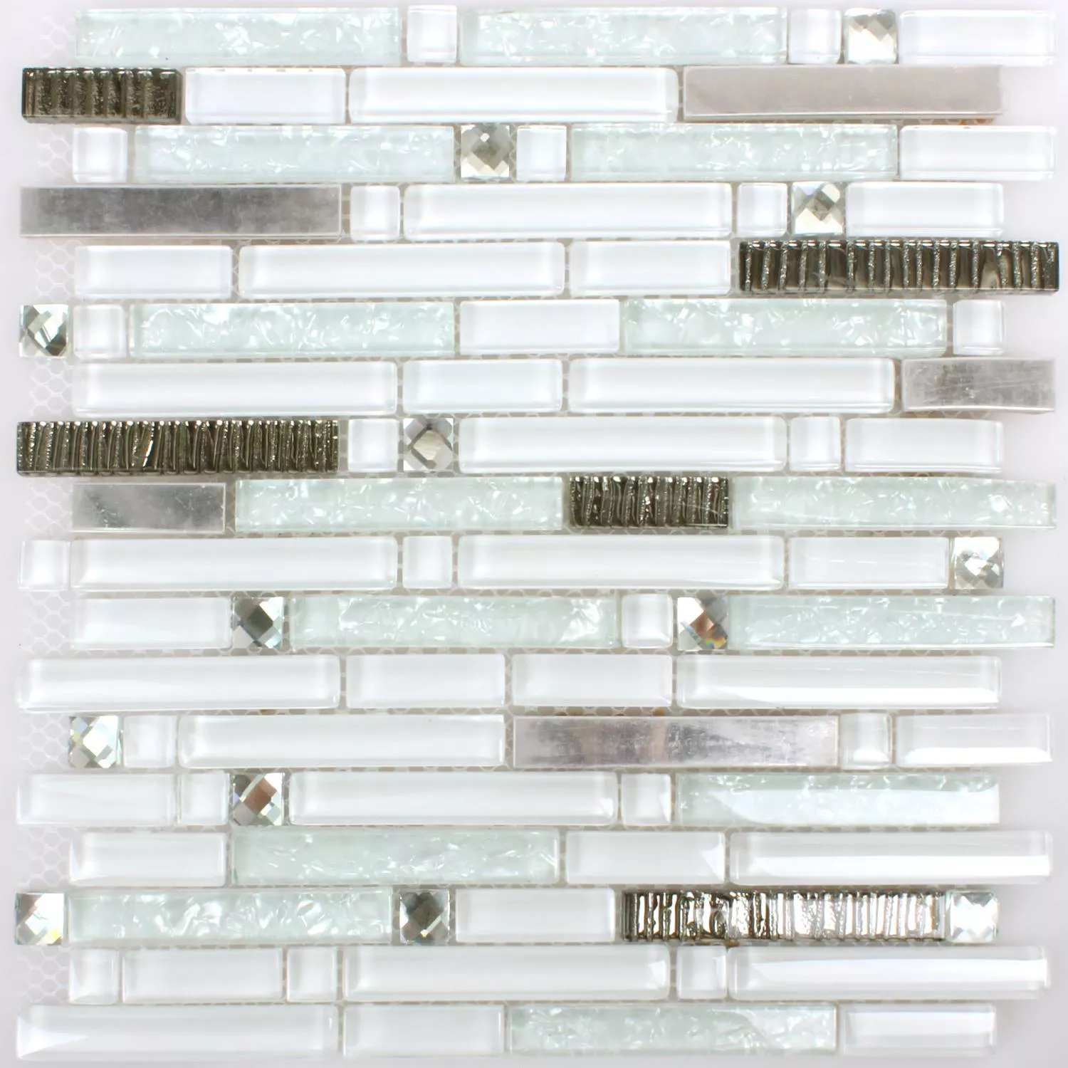 Prøve Mosaik Fliser Glas Metal Latoya Sølv Hvid