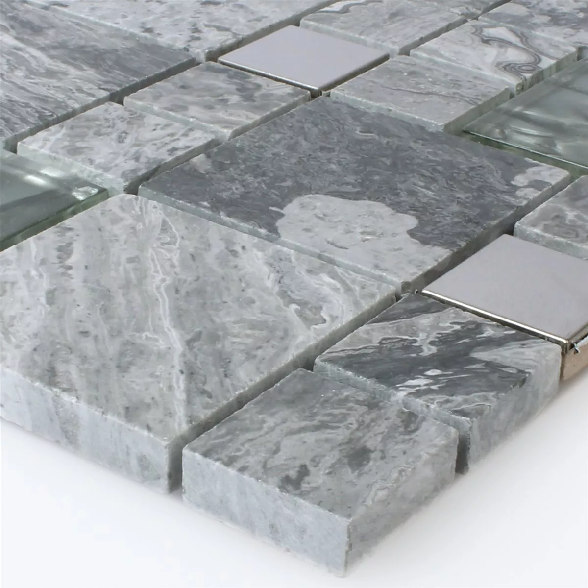 Prøve Mosaik Fliser Metal Glas Natursten Mix Gra Sølv