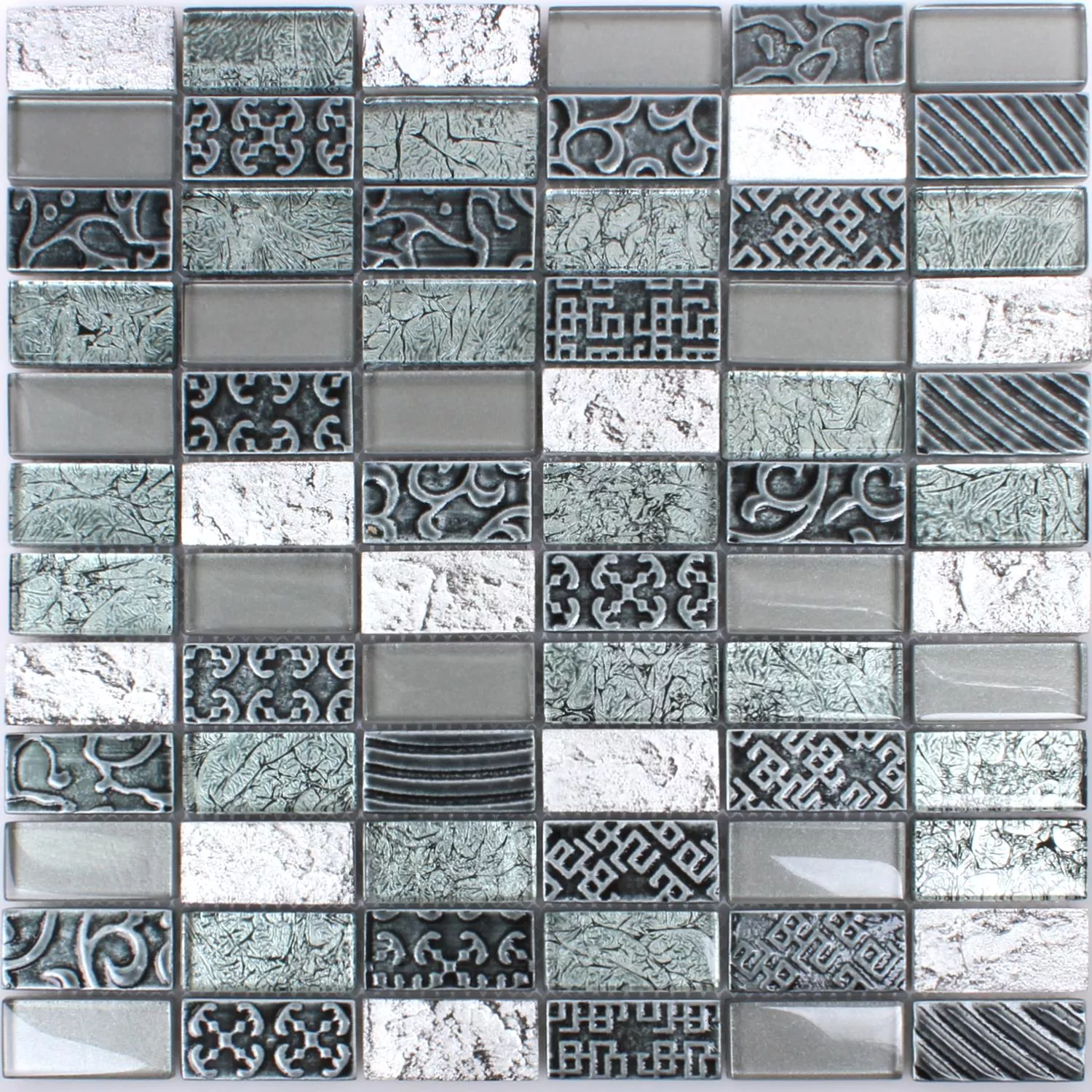 Prøve Mosaik Fliser Glas Natursten Piroshka Sølv
