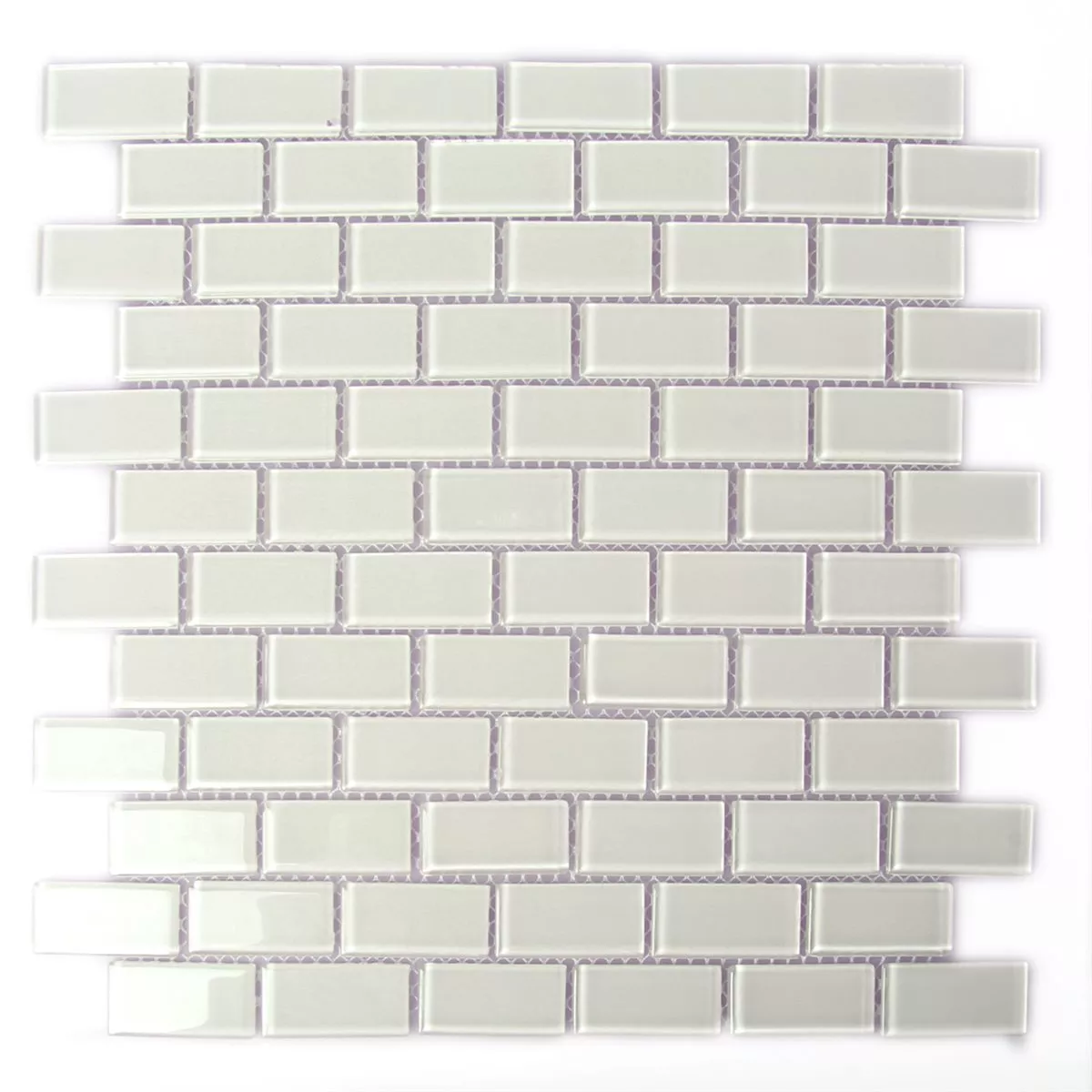 Mosaik Fliser Glas Brick Hvid Strålende 25x50x4mm