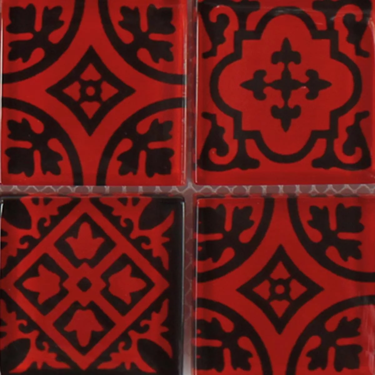 Prøve Mosaik Fliser Glas Barock Ornament Rød