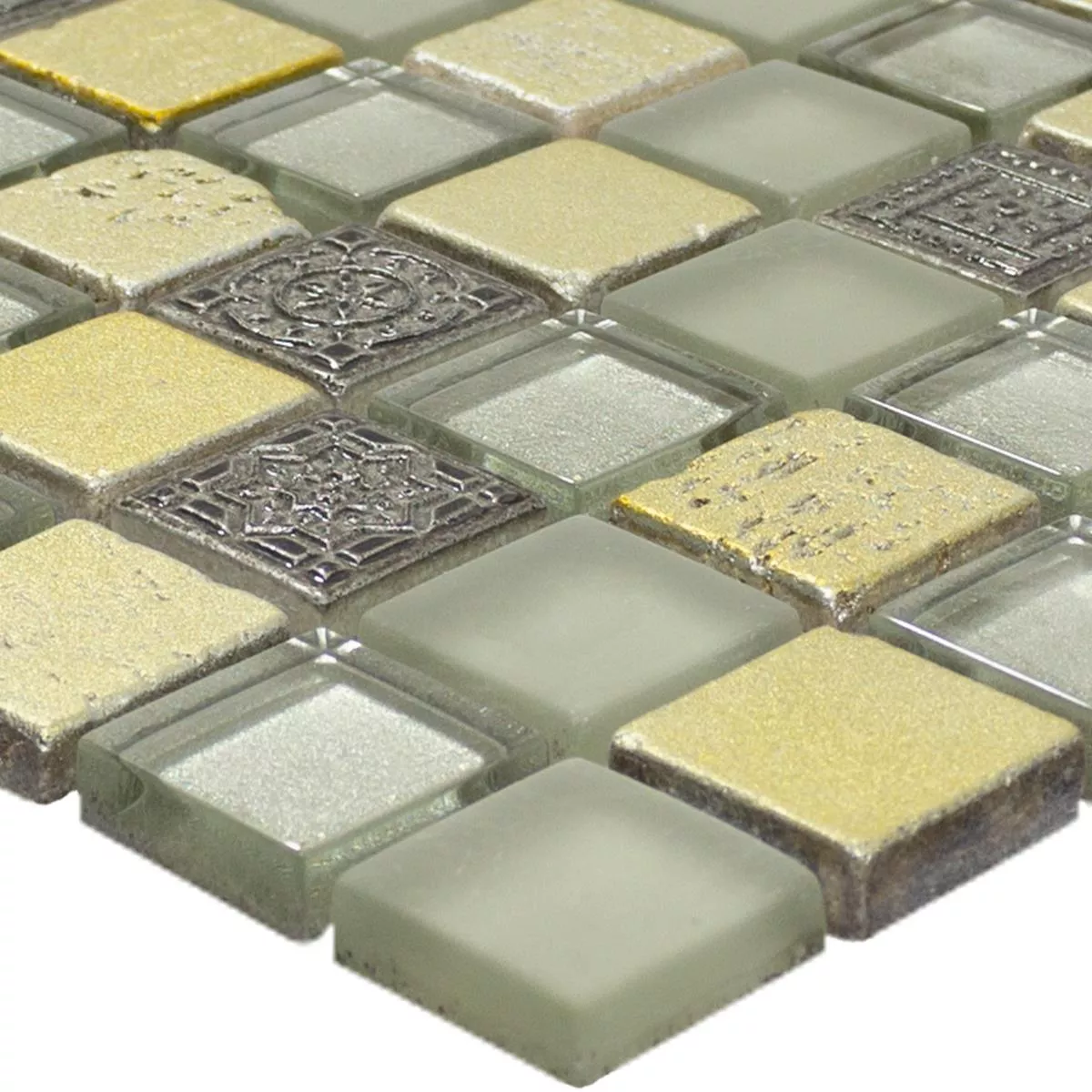 Glas Natursten Mosaik Fliser Shibuya Guld Beige Brun