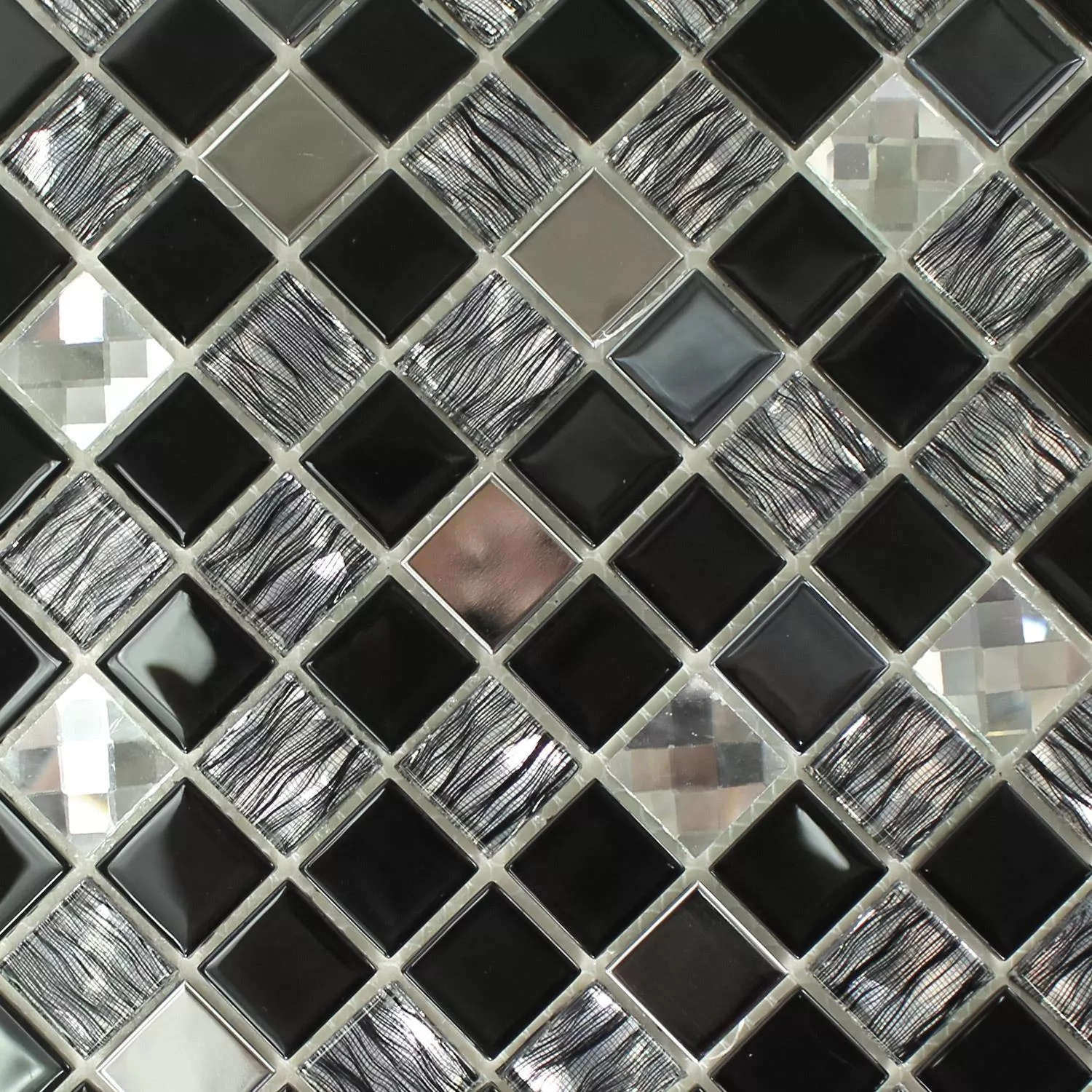 Glas Rustfrit Stål Mosaik Fliser Selvklæbend Sort Sølv