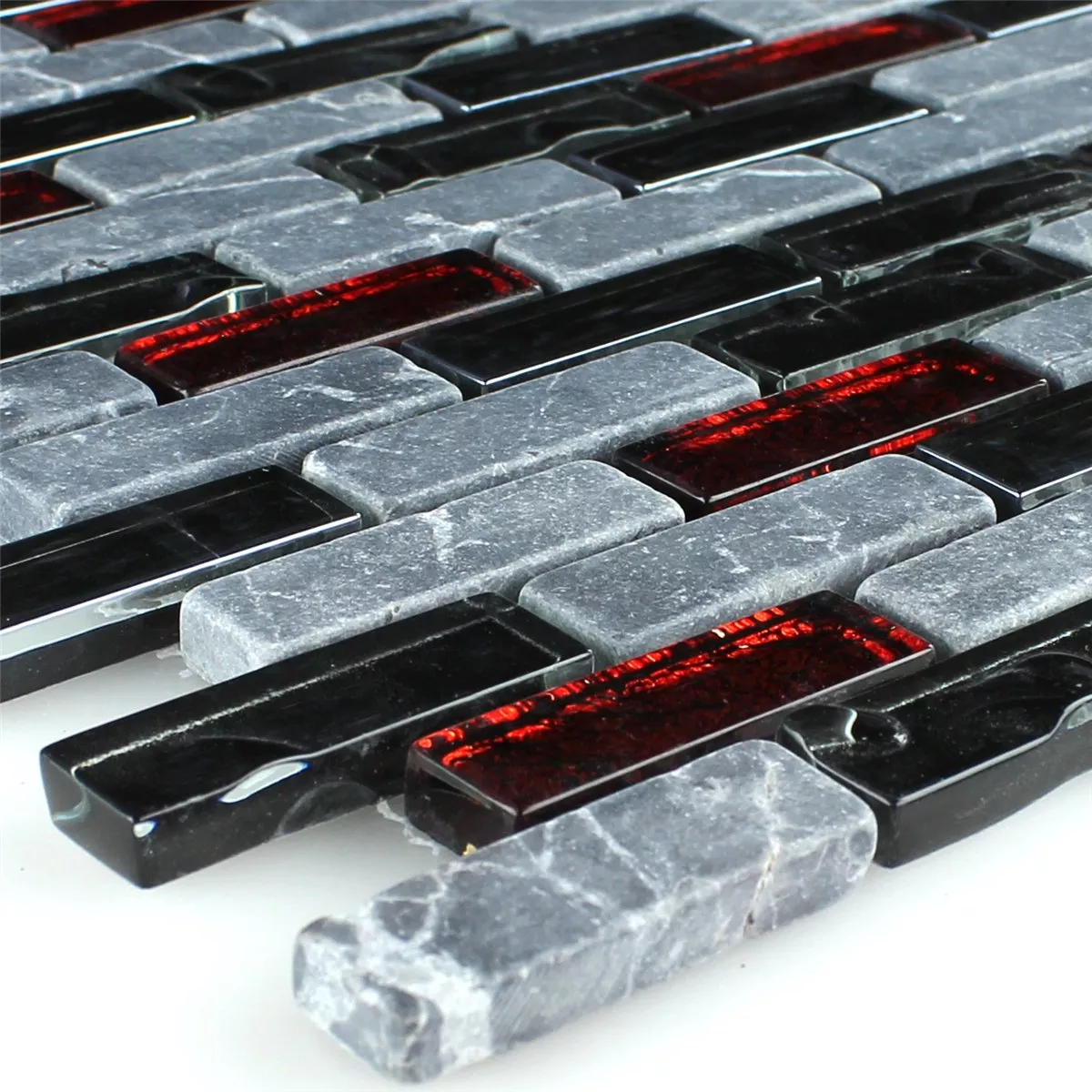 Mosaik Fliser Glas Marmor Natursten Sort Mix