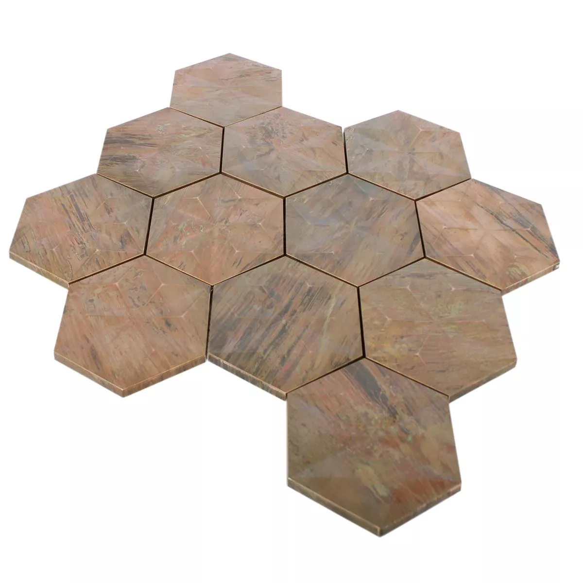 Metal Kobber Mosaikfliser Myron Hexagon 3D