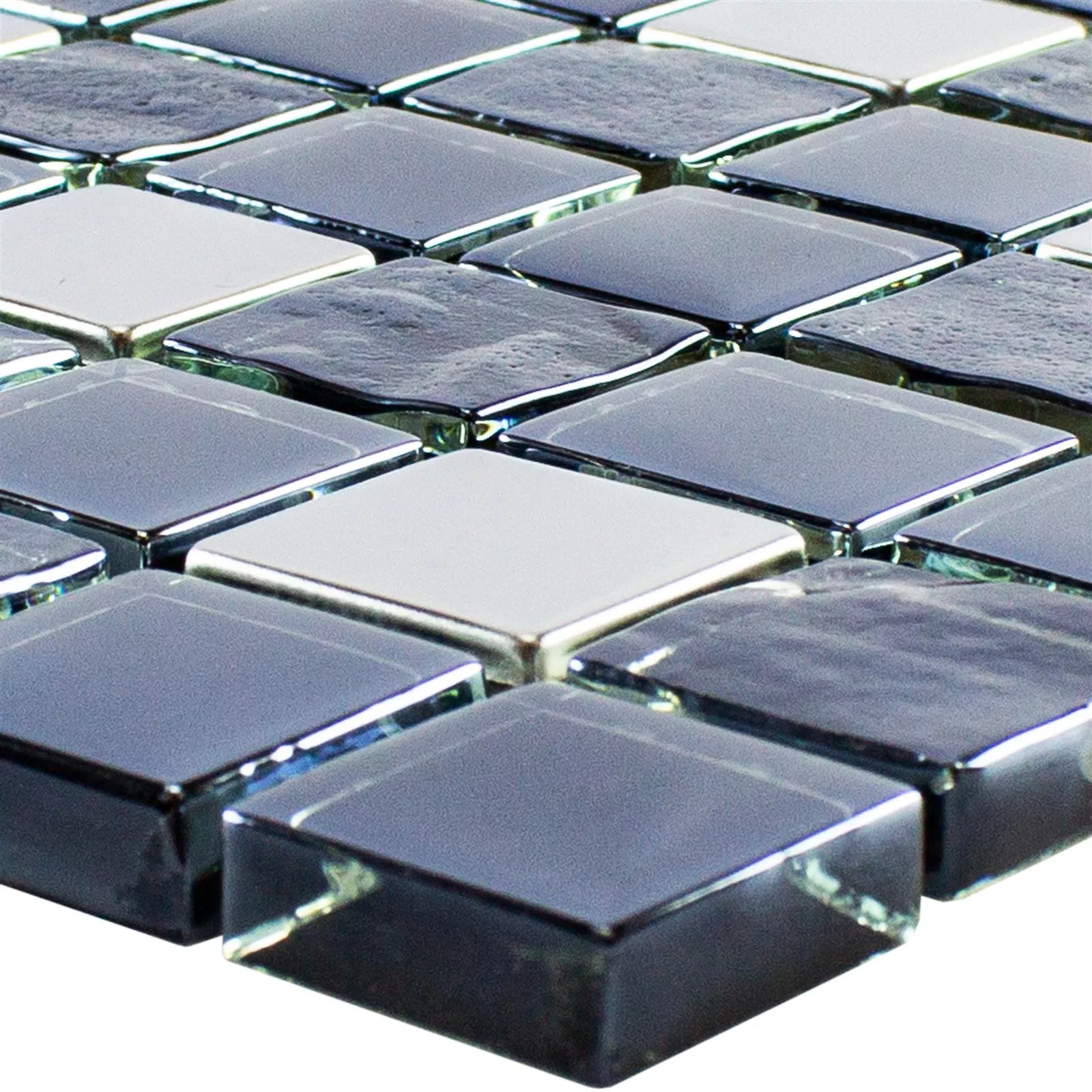 Prøve Glasmosaik Flise Larisa Metallic Sort Sølv