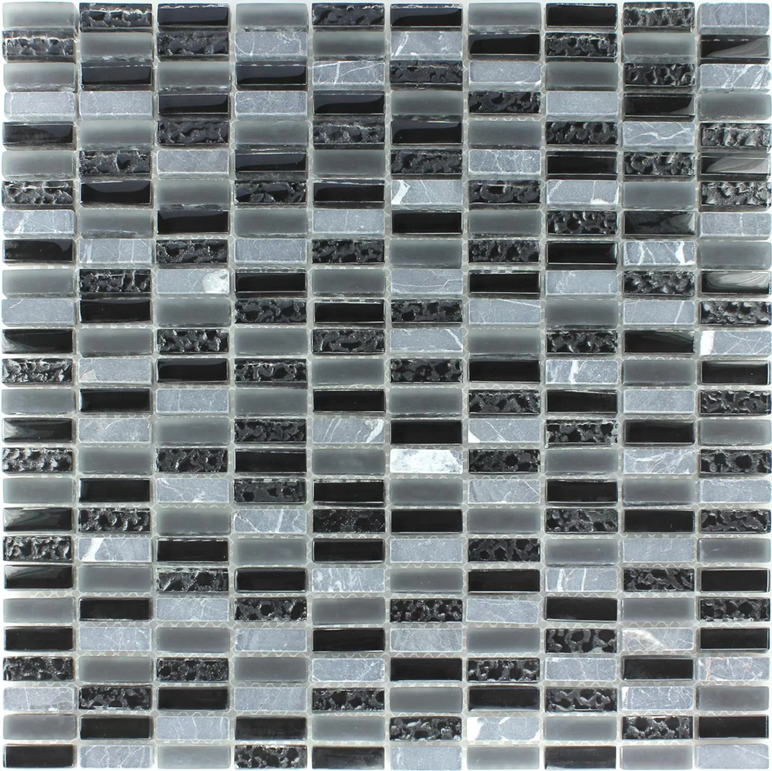 Mosaik Fliser Glas Marmor Gra Mix 10x30x8mm