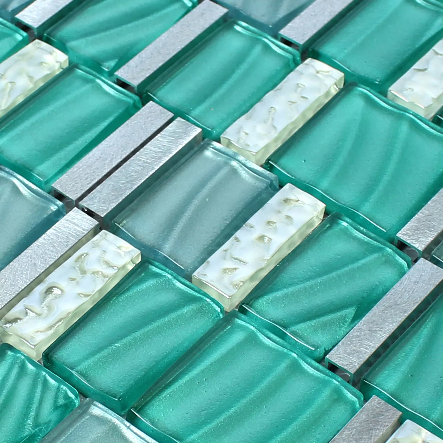 Mosaik Fliser Glas Aluminium Grøn Sølv Mix