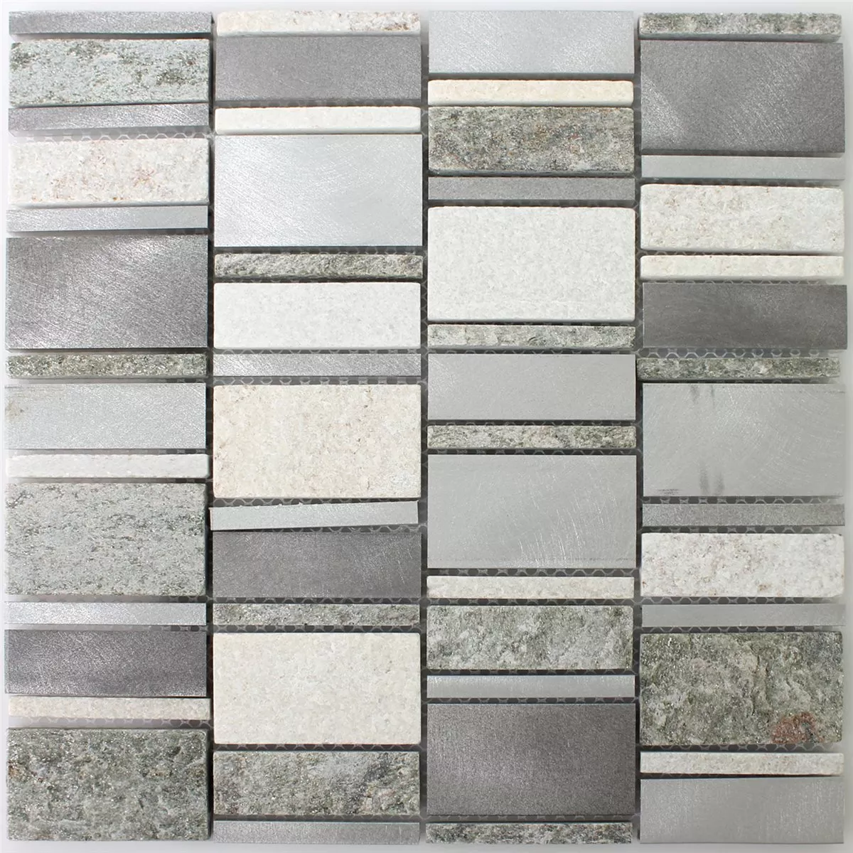 Prøve Kvartsit Aluminium Mosaik Fliser Sølv Mix