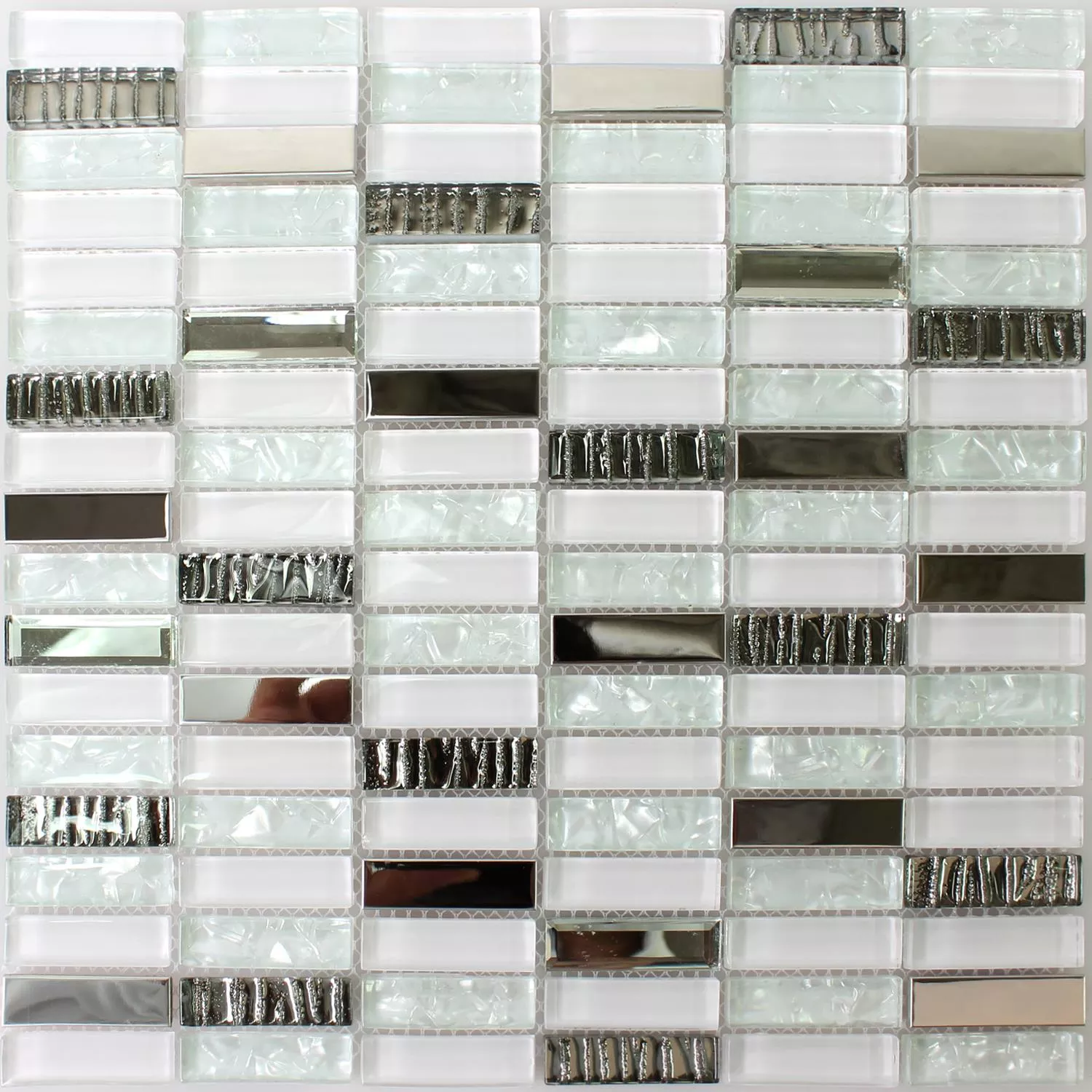 Prøve Mosaik Fliser Glas Rustfrit Stål Hvid Mix