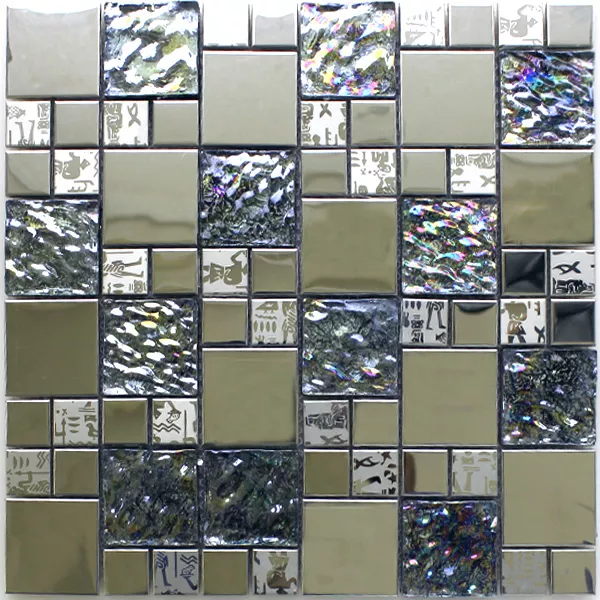 Prøve Mosaik Fliser Glas Rustfrit Stål Metal Agypt Sølv