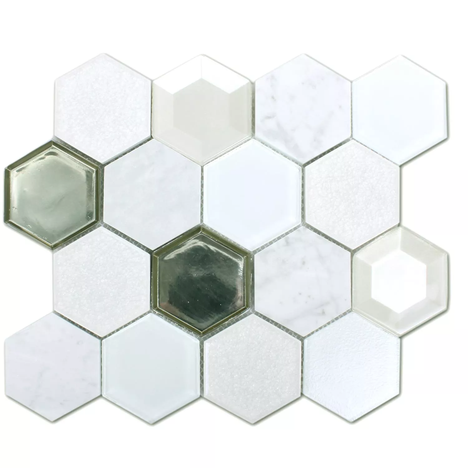 Prøve Mosaik Fliser Concrete Glas Natursten 3D Hvid