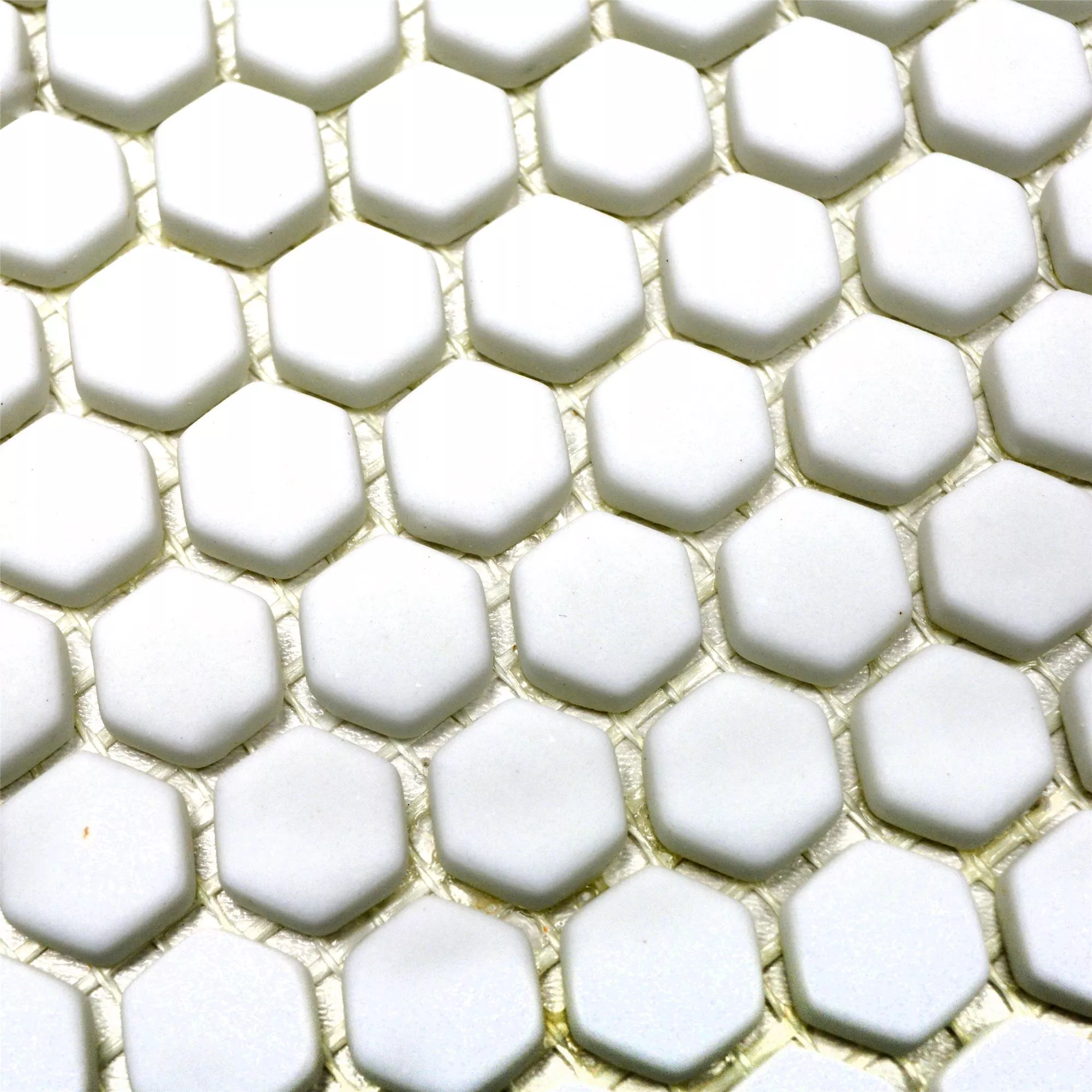 Prøve Glasmosaik Fliser Kassandra Hexagon Hvide Måtte