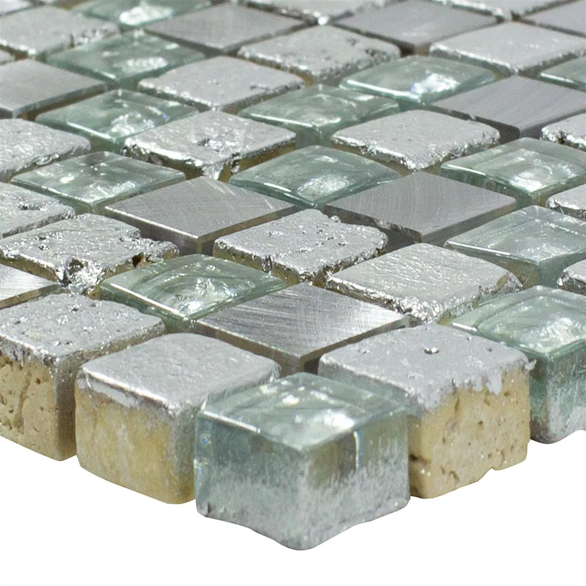 Prøve Natursten Glas Aluminium Mosaik Fliser Stilo Lysgra Sølv