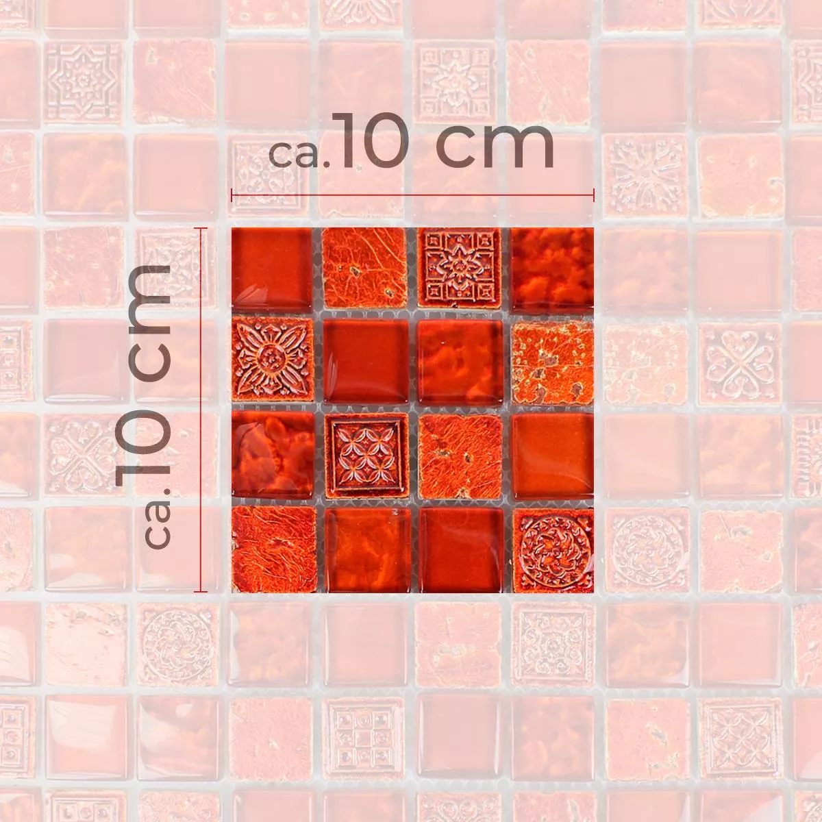 Prøve Mosaik Fliser Georgia Glas Natursten Mix Rød