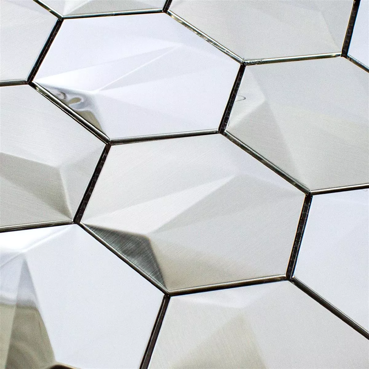 Prøve Rustfrit Stål Mosaik Fliser Durango Hexagon 3D Sølv
