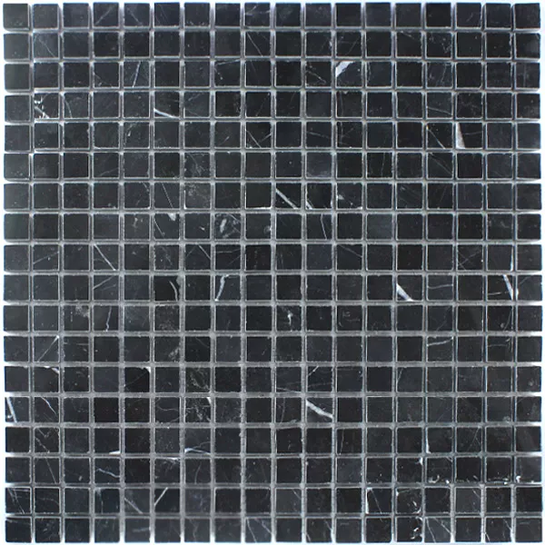 Mosaik Fliser Marmor 15x15x8mm Sort Poleret