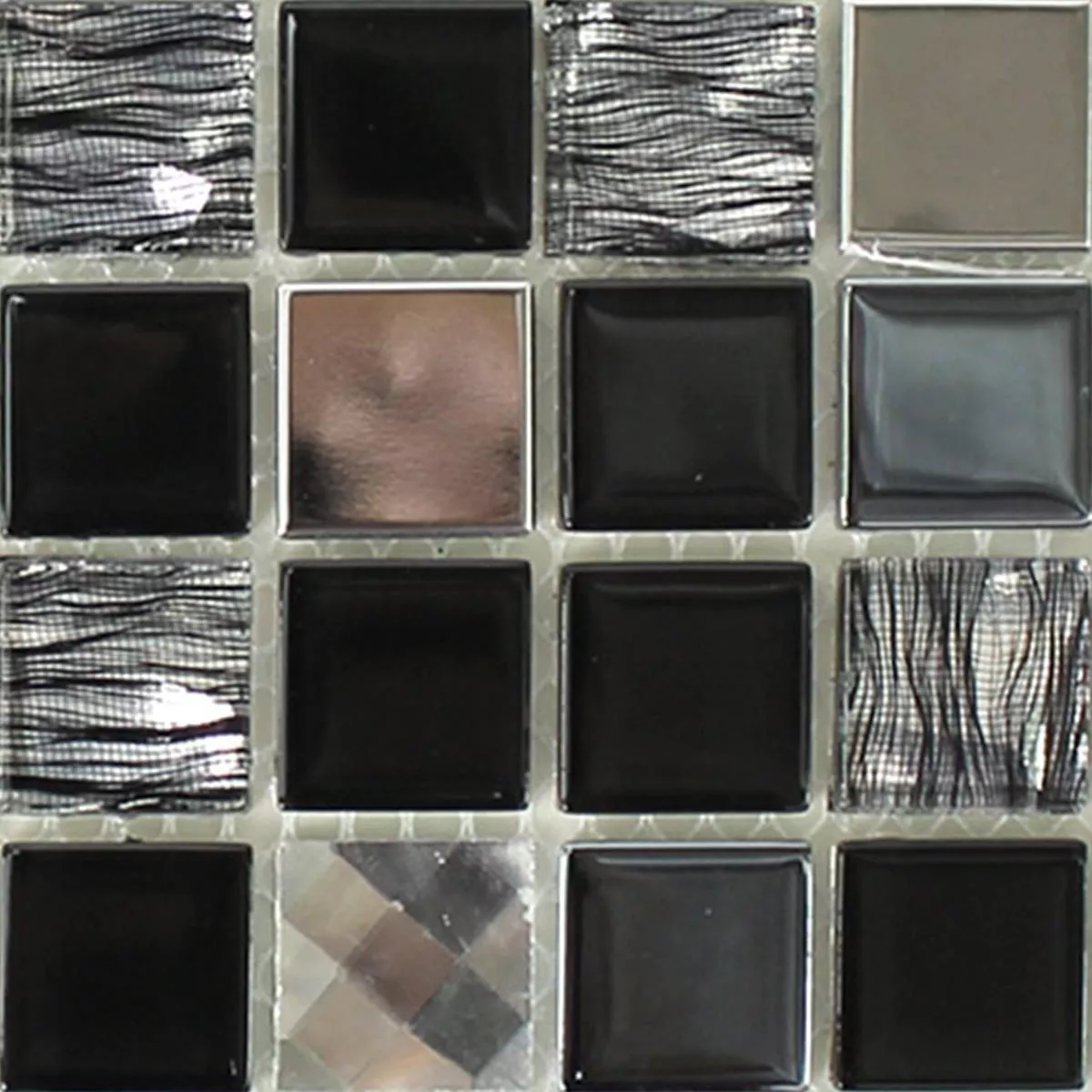 Prøve Glas Rustfrit Stål Mosaik Fliser Selvklæbend Sort Sølv