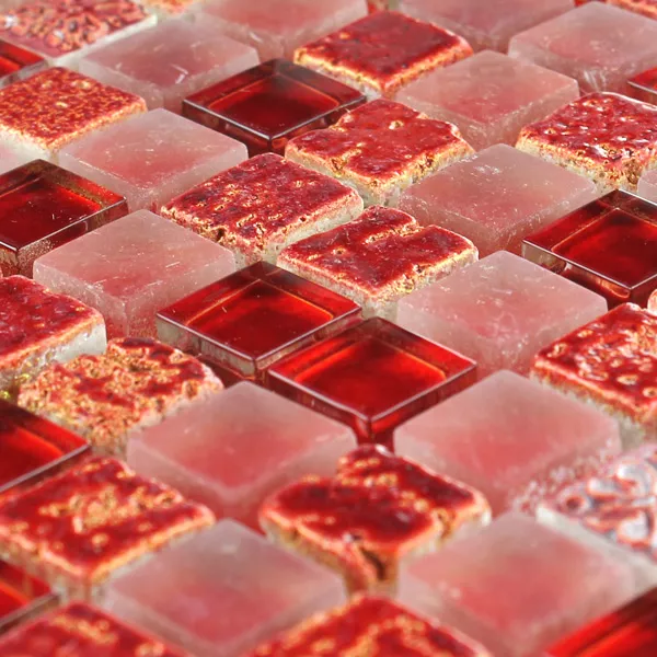 Prøve Mosaik Fliser Escimo Glas Natursten Mix Rød