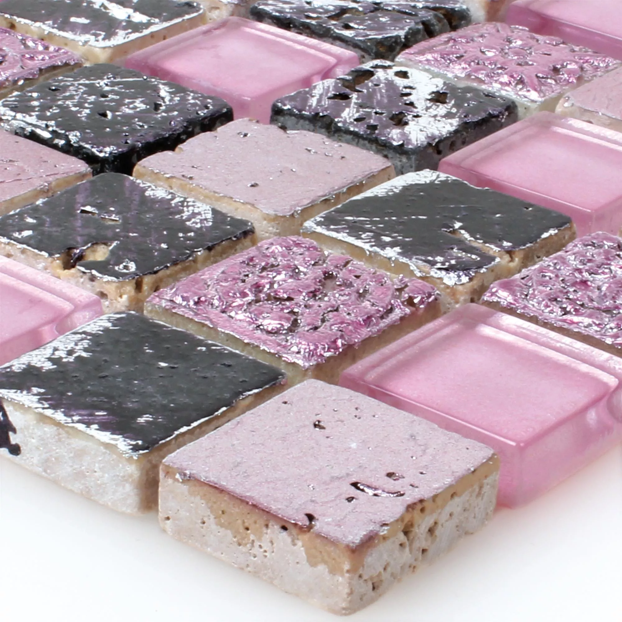 Glas Natursten Resin Mosaik Pink Mix