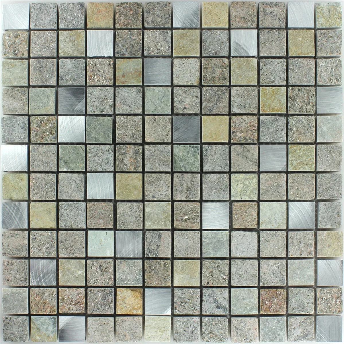 Kvartsit Alu Natursten Mosaik Fliser 23x23x8mm