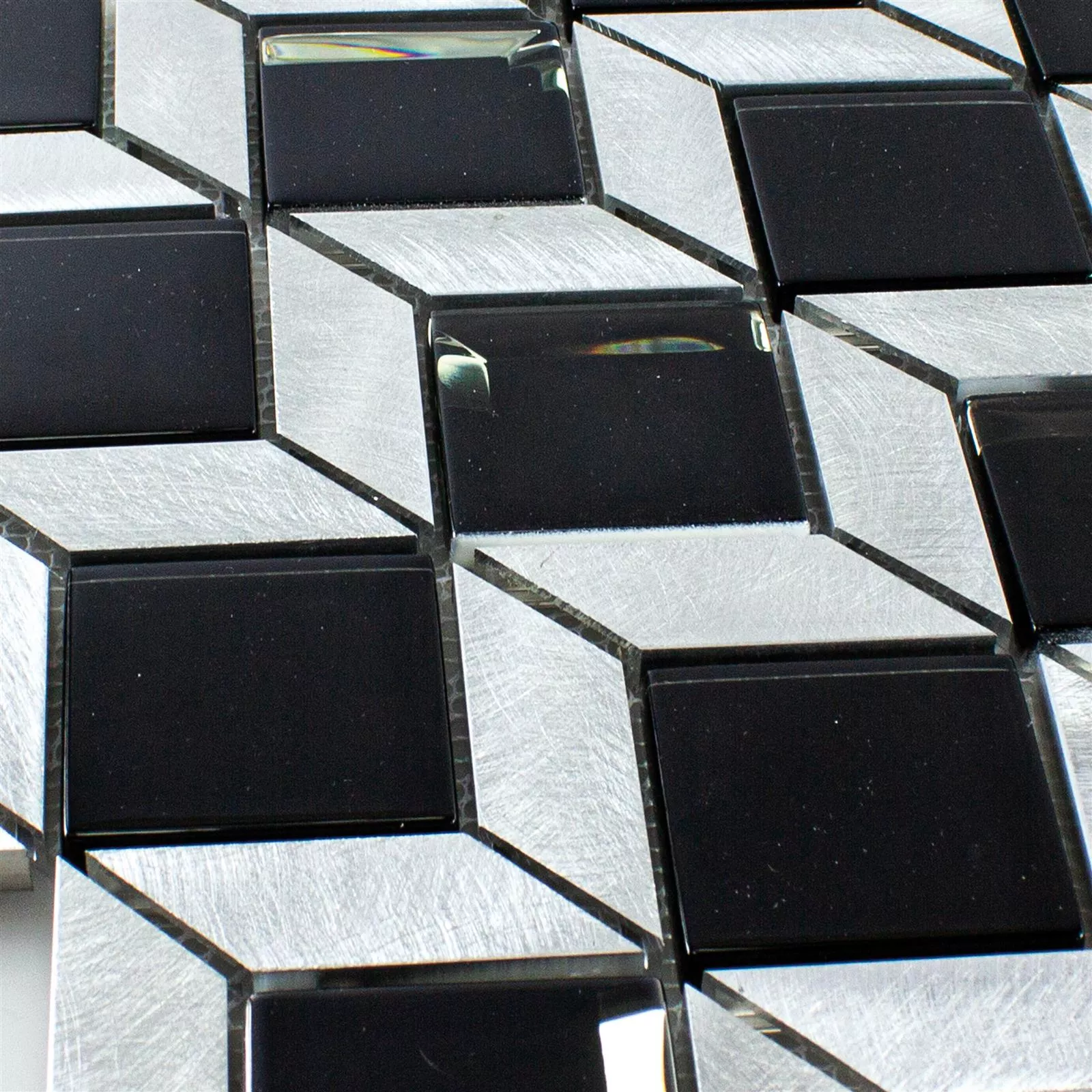 Prøve Glas Metal Mosaik Fliser Tanja Sort Sølv Terninger