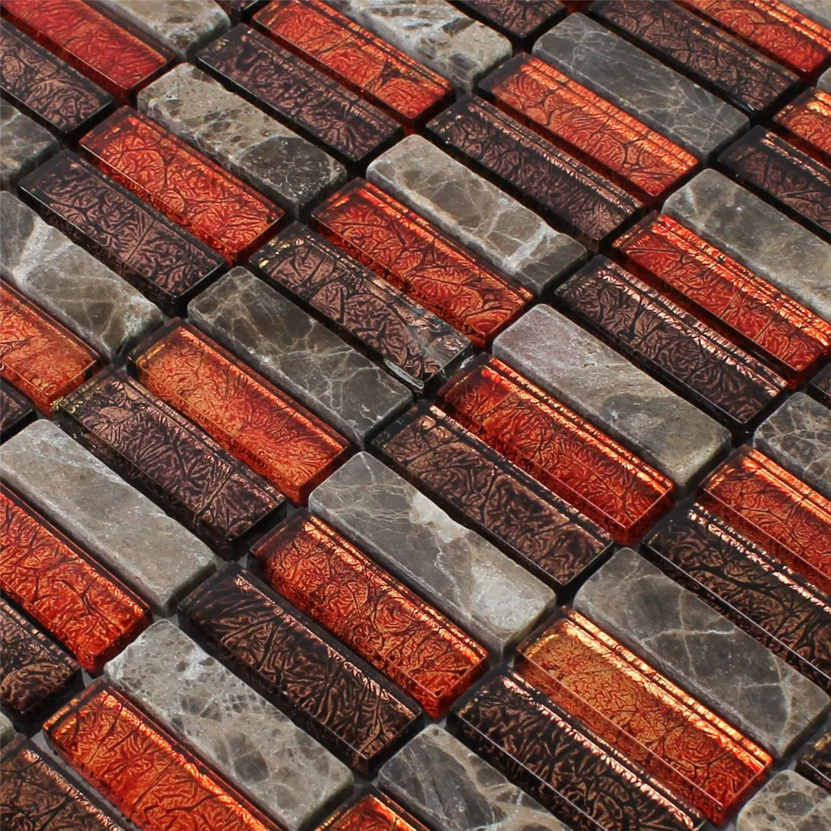 Mosaik Fliser Natursten Glas Rød Brun Stick