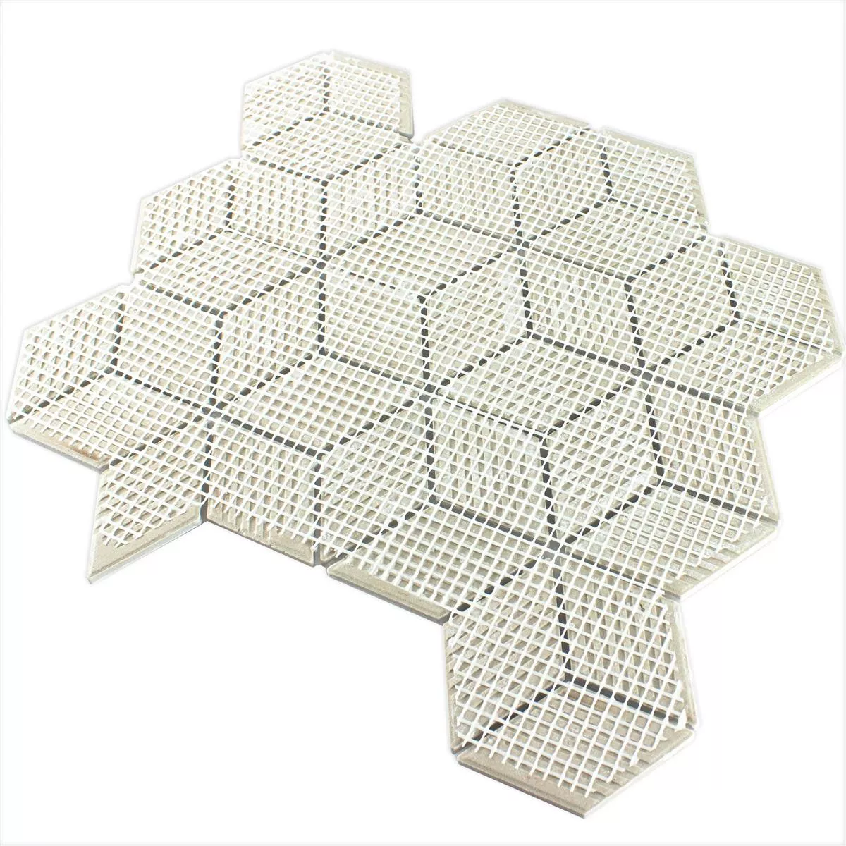 Prøve Keramik Mosaik Fliser Cavalier 3D Terninger Måtte Hvid