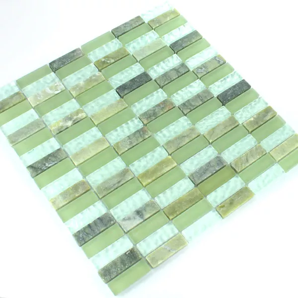 Mosaik Fliser Glas Marmor 15x48x8mm Grøn Mix Sticks