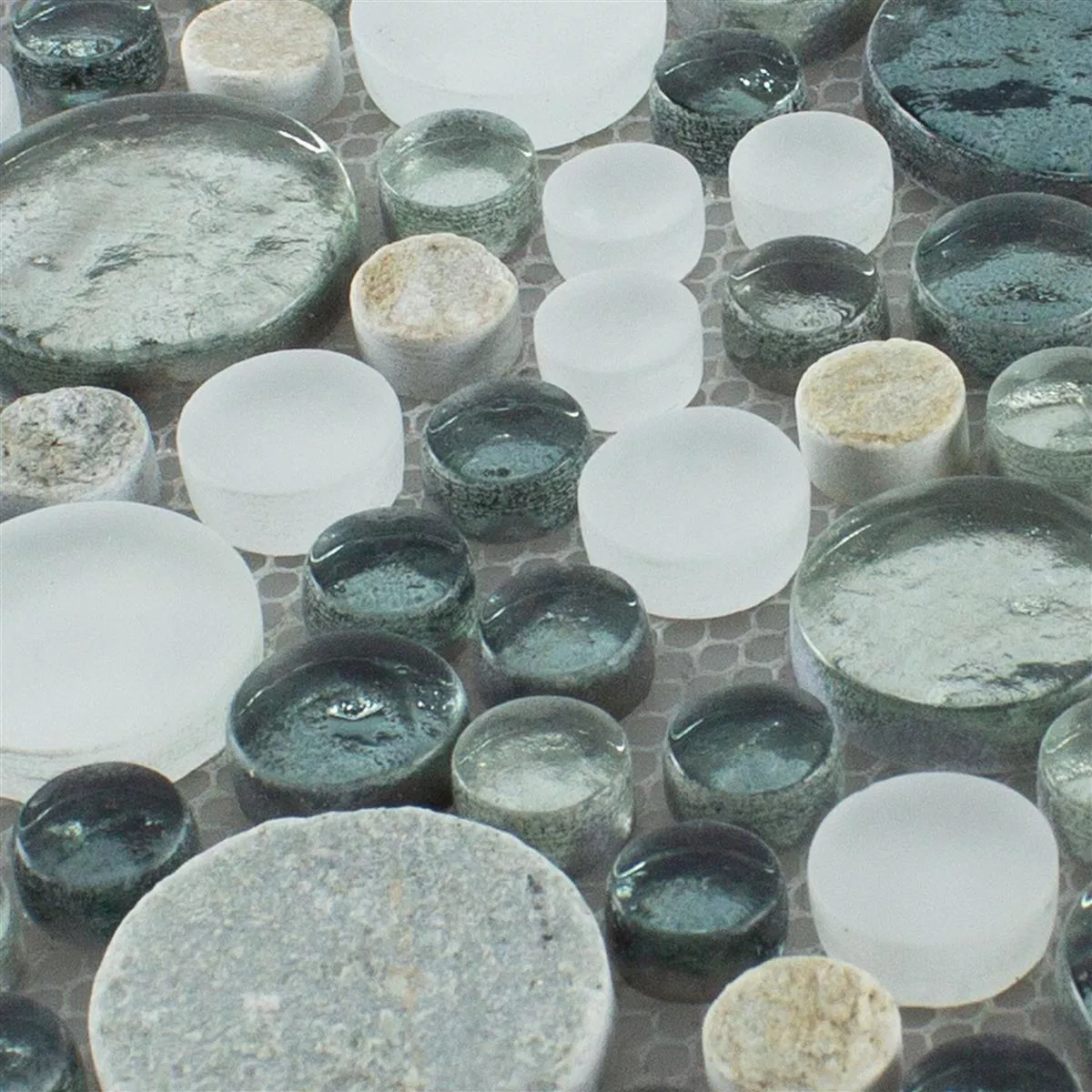 Glas Natursten Mosaik Fliser Stonewater Gra Blå Mix
