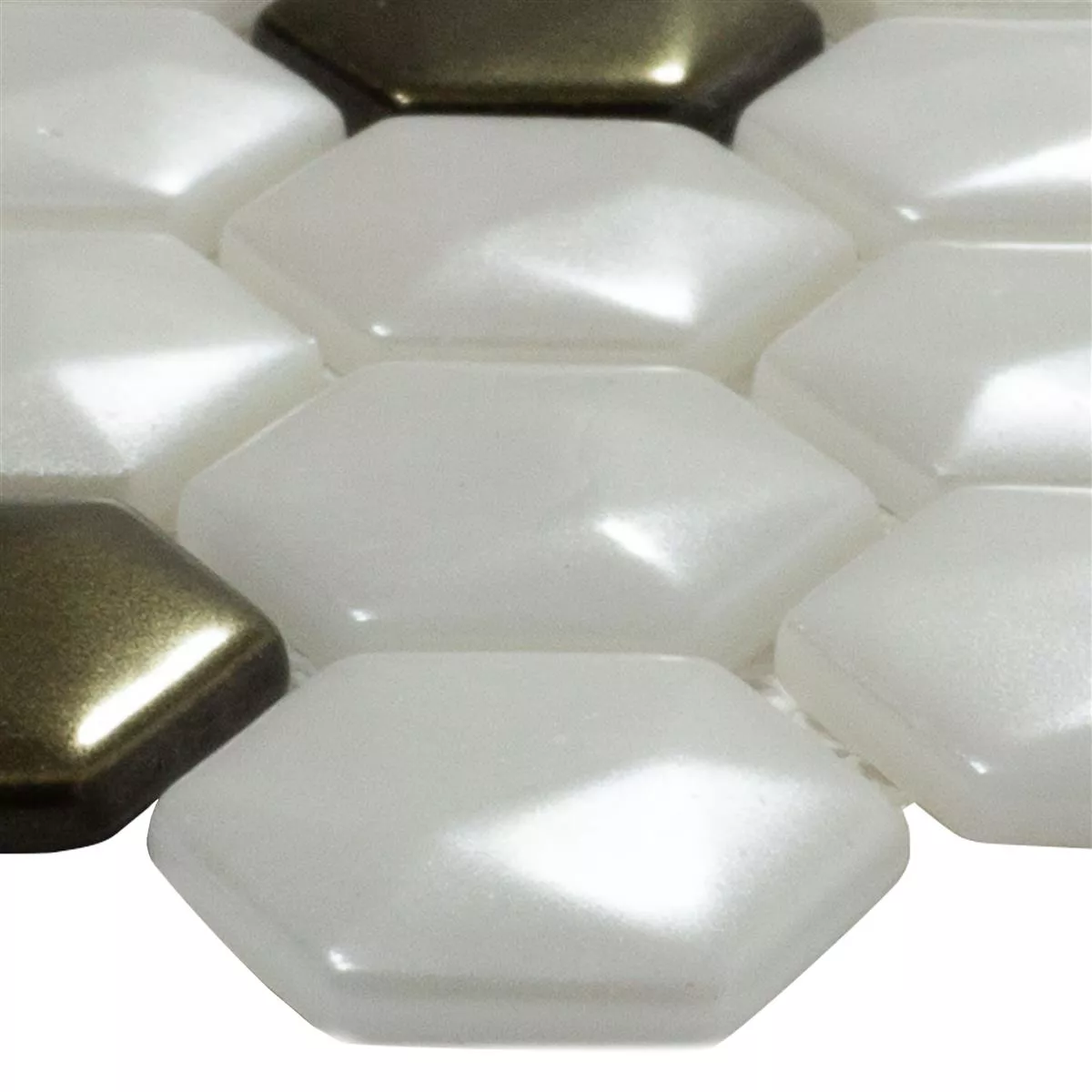 Glasmosaik Fliser Las Vegas Hexagon 3D Hvid Guld Glasmosaik Fliser Las Vegas Hexagon 3D Hvid Guld