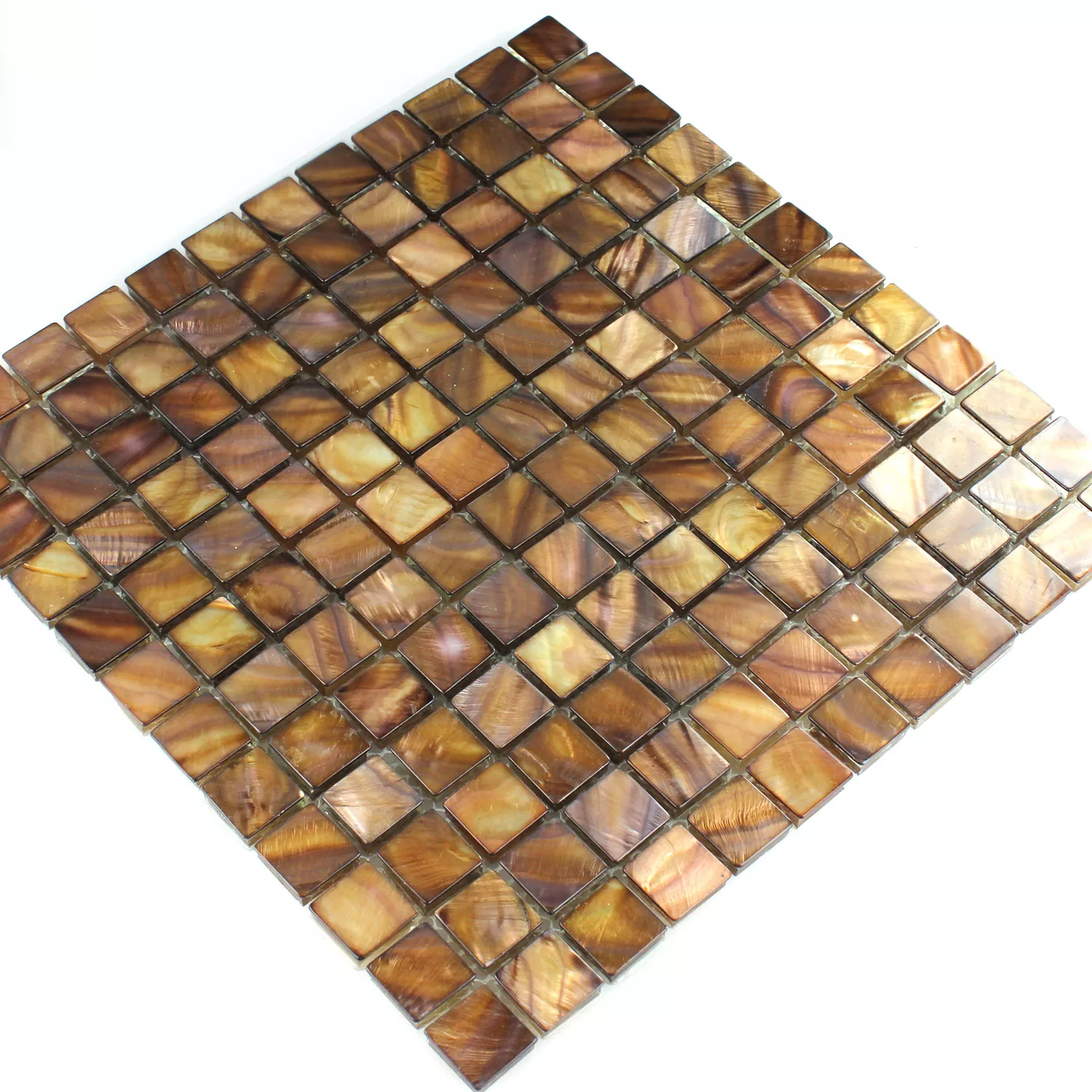 Prøve Mosaik Fliser Glas Nacre Effekt Brun Guld 