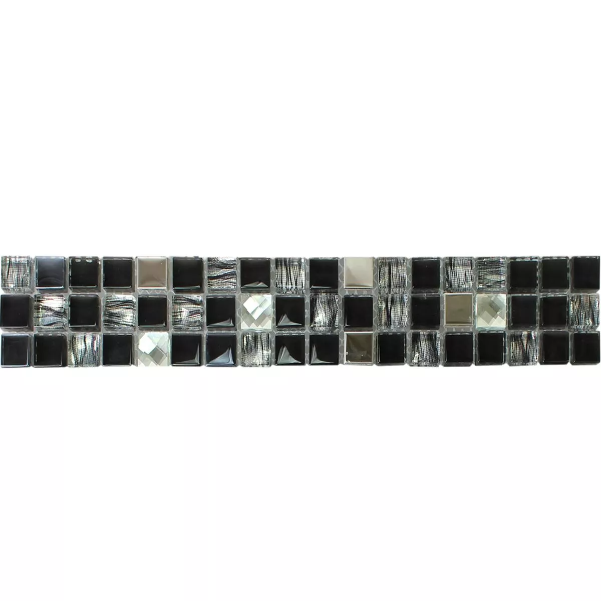 Glas Metal Mosaikbordure Mexicali Sort Gra Sølv