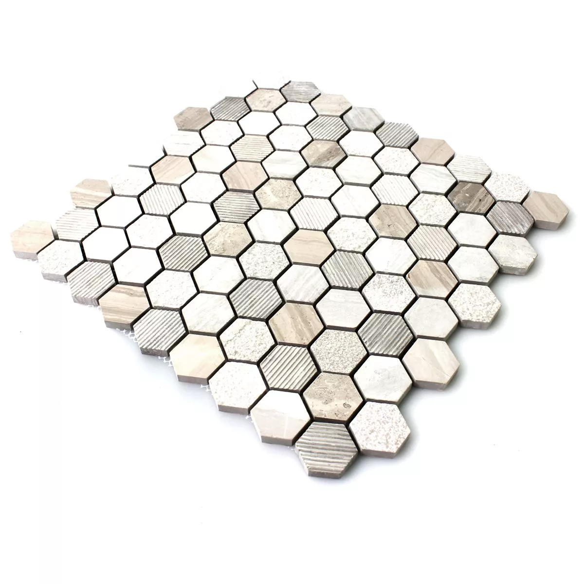 Natursten Hexagon Mosaik Fliser Beige Skifer Brun