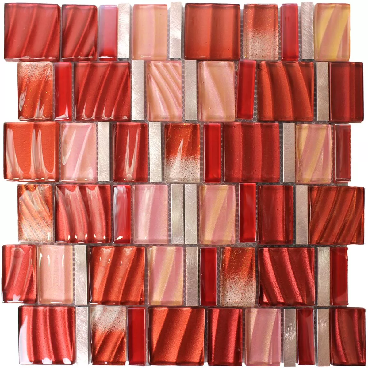 Mosaik Fliser Glas Aluminium Rød Kobber Mix