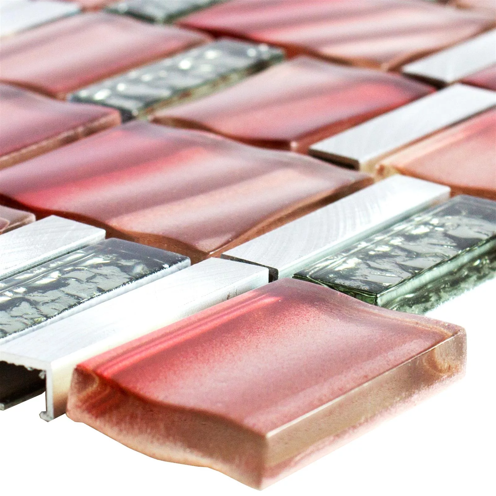 Glas Metal Mosaik Fliser Union Rød Sølv