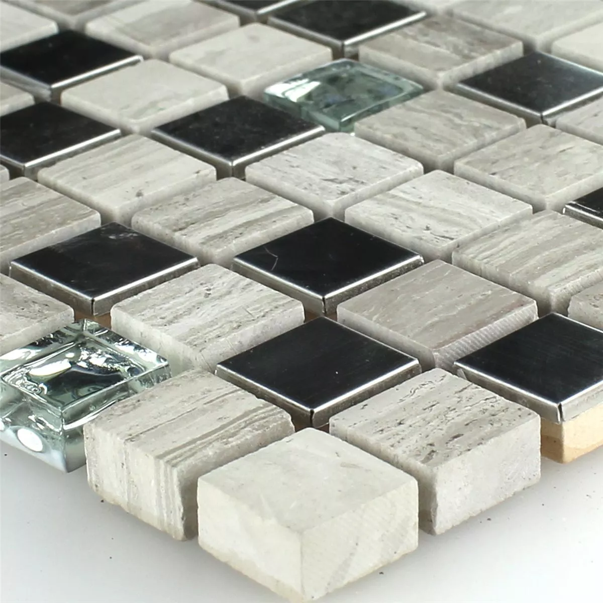 Mosaik Fliser Glas Rustfrit Stål Gra 15x15x8mm