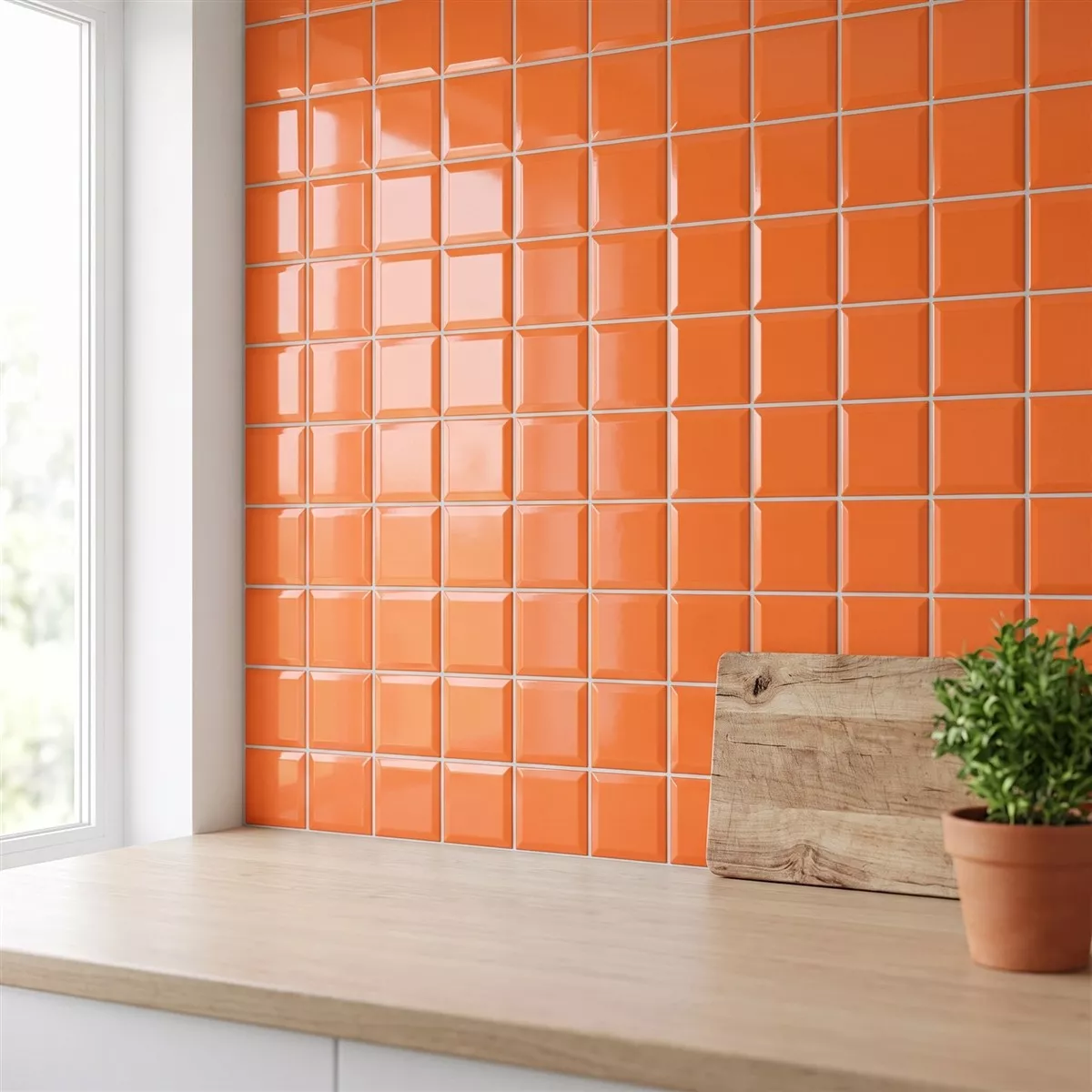 Metro flise Appelsin Strålende 10x10 cm Med Facet Catarina Naranja