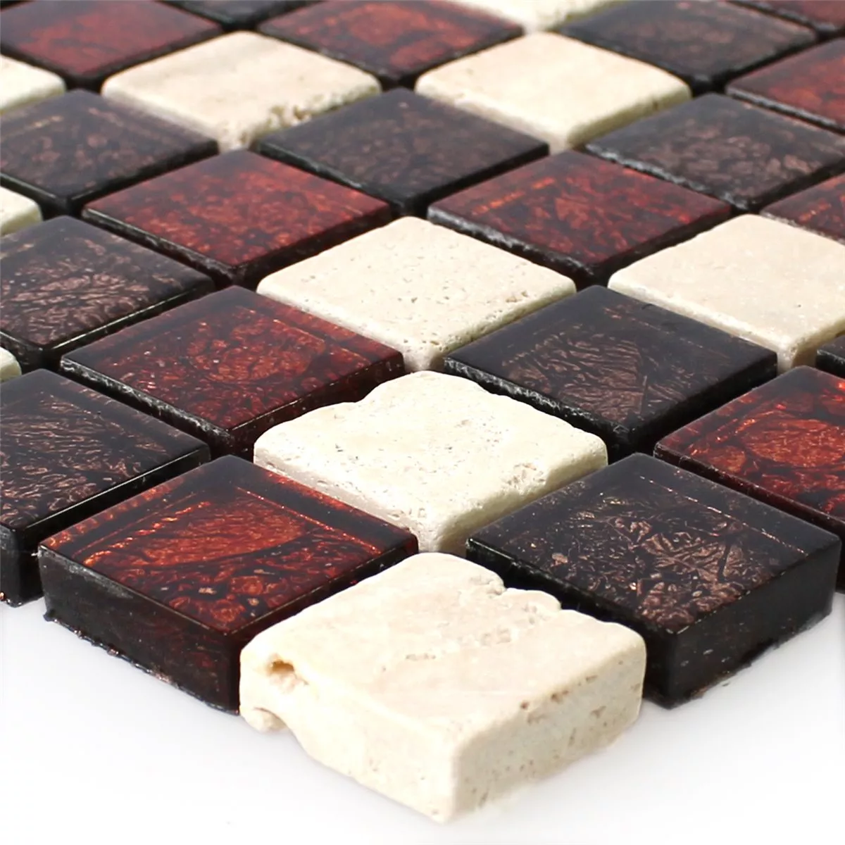Mosaik Fliser Natursten Glas Rød Brun Beige Skifer