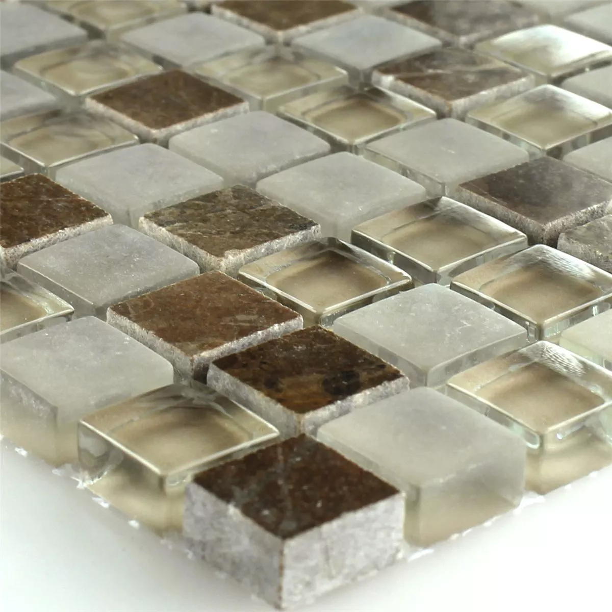 Mosaik Fliser Glas Marmor Quebeck Brun 15x15x8mm