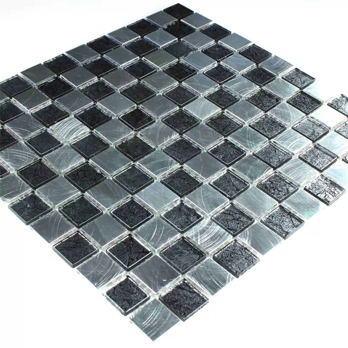 Glas Aluminium Mosaik Skakbræt 25x25x4mm