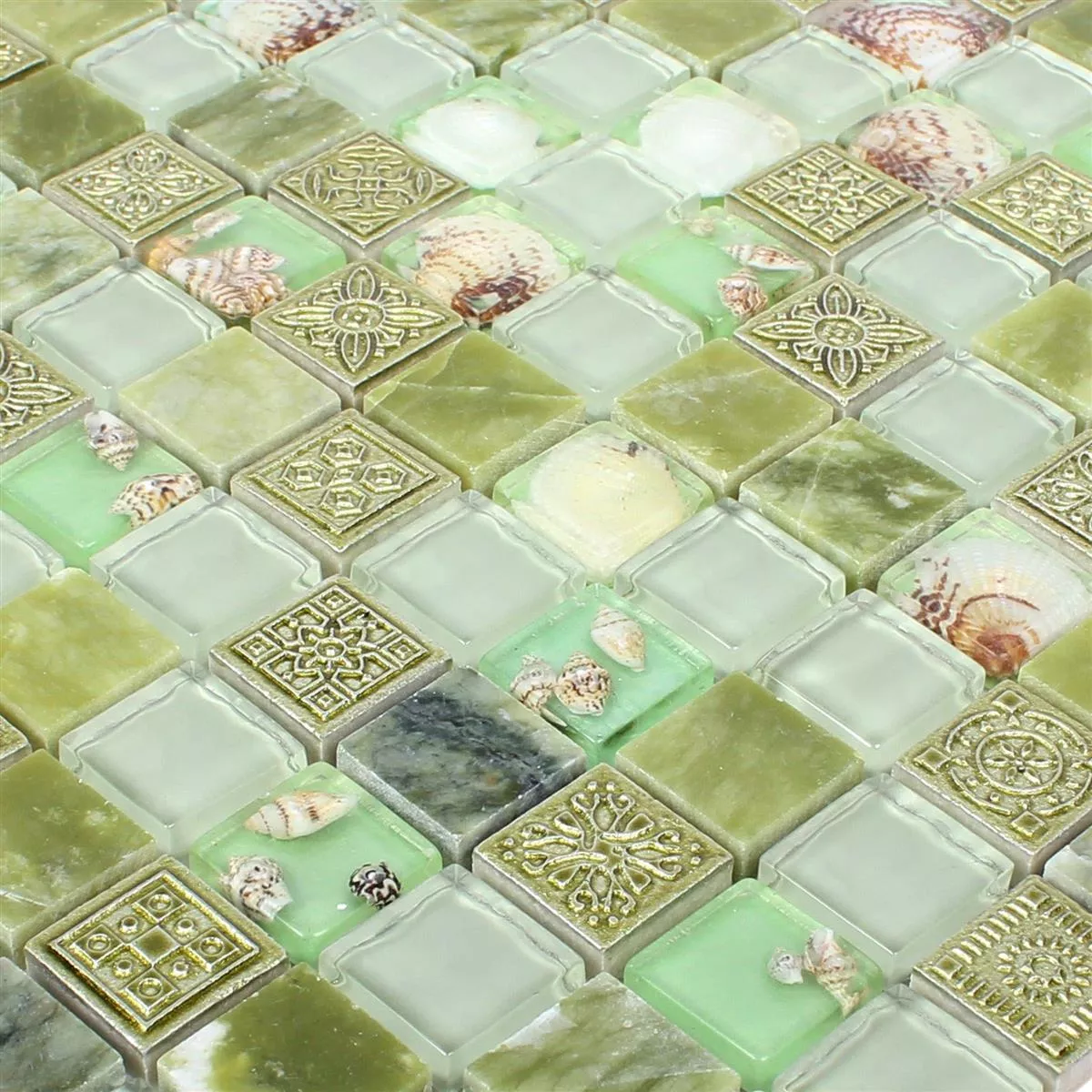 Glasmosaik Naturstefliser Tatvan Shell Grøn