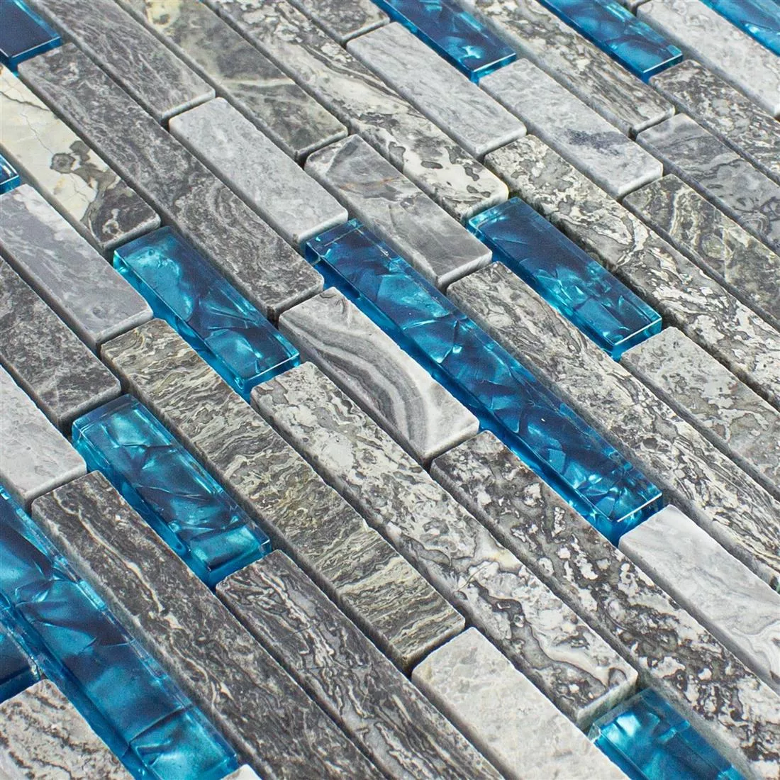 Prøve Glasmosaik Natursten Fliser Manavgat Gra Blå Brick