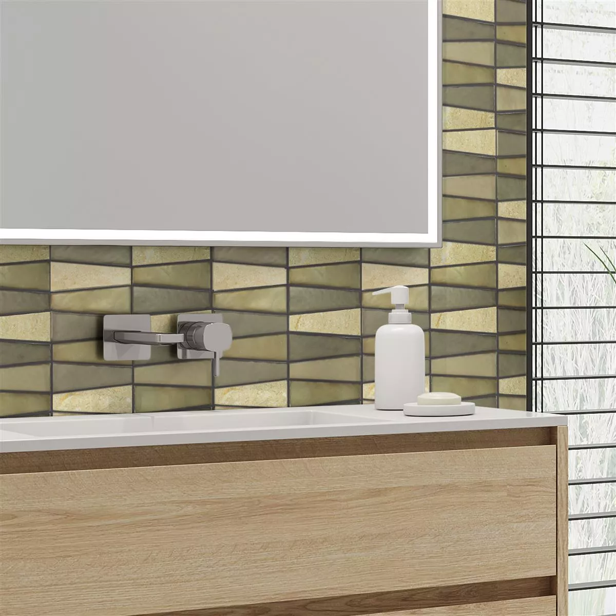 Prøve Glas Natursten Mosaik Fliser Marseille Beige Brun Mix 