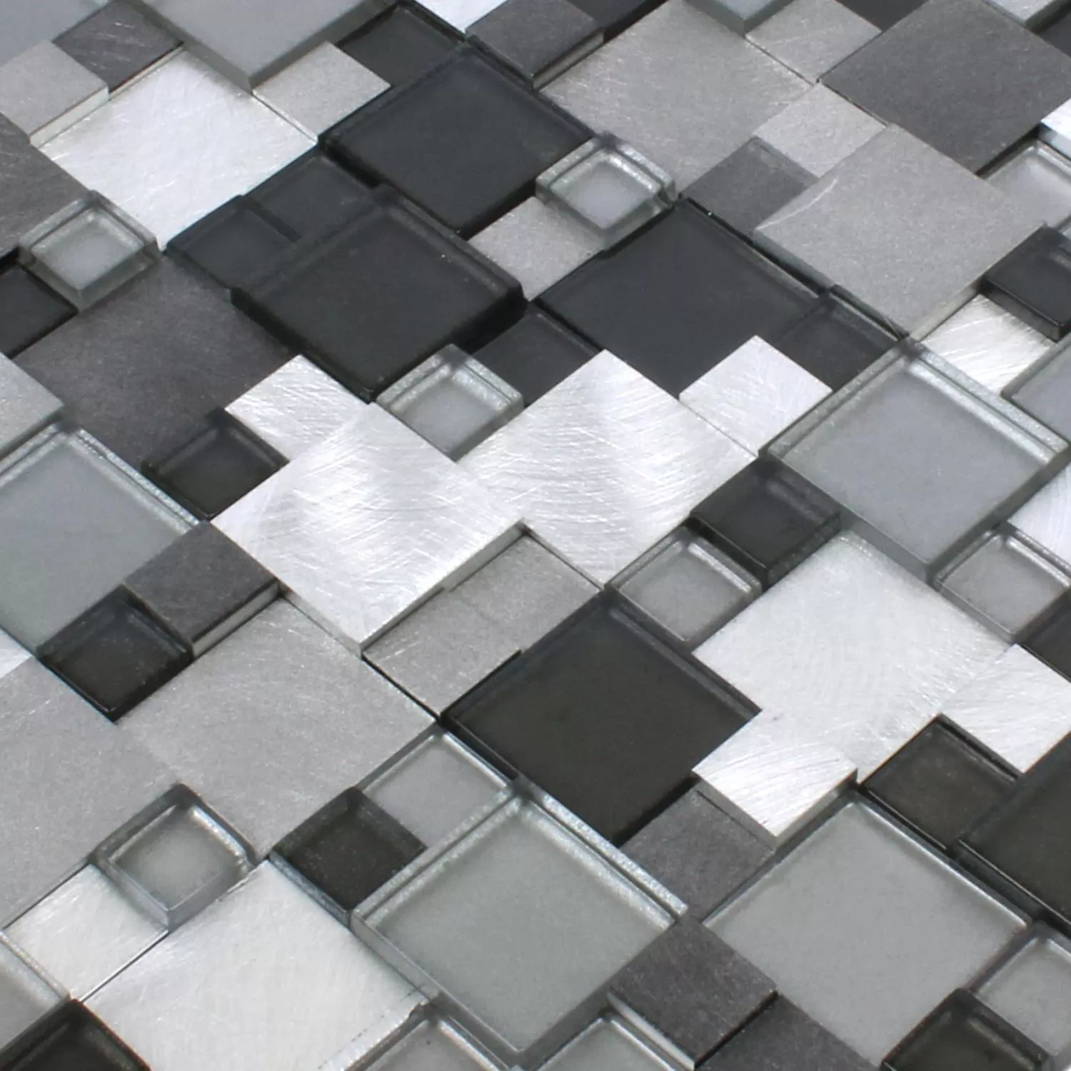 Mosaik Fliser Glas Aluminium Condor 3D Sort Mix