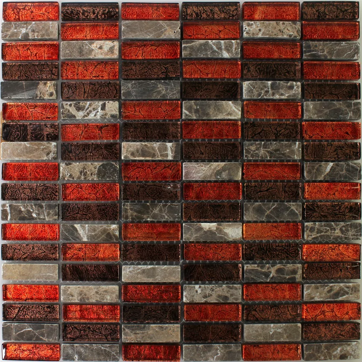 Prøve Mosaik Fliser Natursten Glas Rød Brun Stick